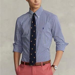 NWT Polo Ralph Lauren Slim Fit Striped Poplin Shirt Blue White Medium 15 1/2
